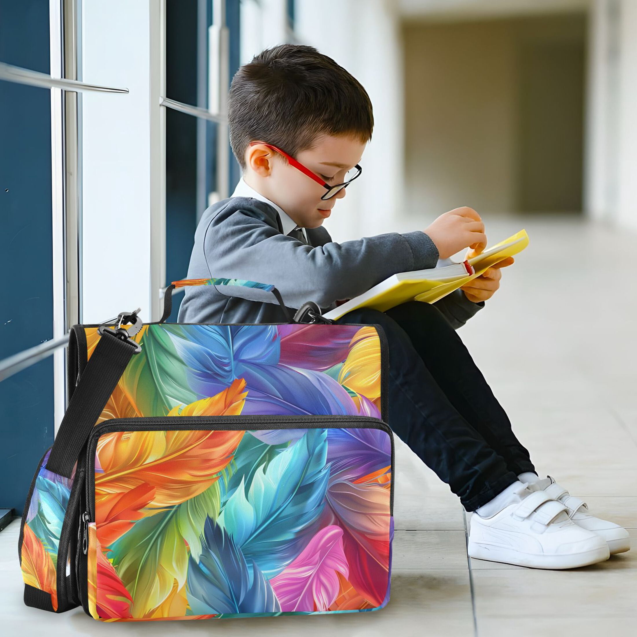 3 Ring Zipper Binder with Shoulder Strap Waterproof Trapper Keeper 2 Inch D-Ring 500 Sheets Capacity Colorful Feathers