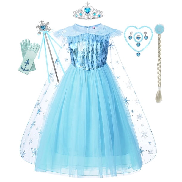 Disney Frozen Girls Elsa Cosplay Disfraz de Halloween Niños Princesa Vestido con capa Carnaval Fiesta de cumpleaños Ropa de noche 2-10Y4T (Etiqueta 120) Gao Jinjia LED