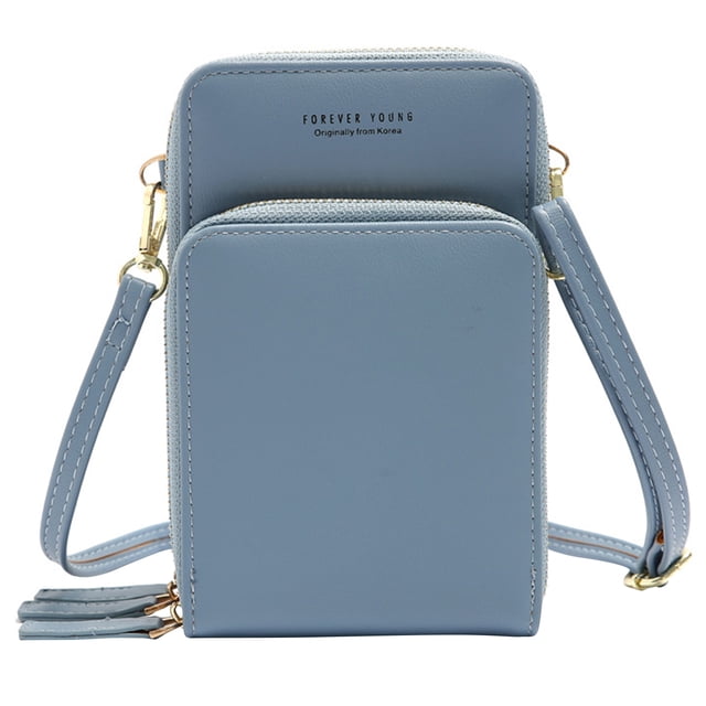 Sac Bandoulière Mini Bleu Uni Décontracté pour Femmes avec Sangle Détachable Réglable, Matériau Polyester PU Imperméable, Fermeture Éclair, Multiples Poches pour Téléphone Portable, Carte d'Identité, Clés - Idéal pour Voyage