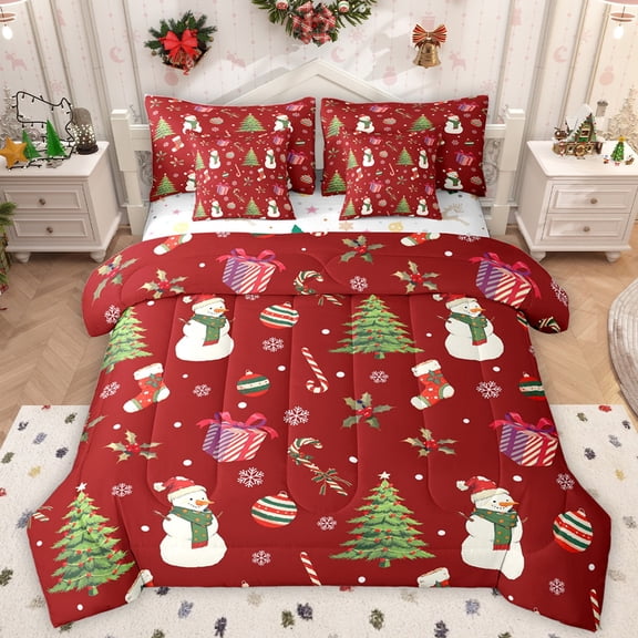 Homewish Cartoon Snowman Snowflakes Twin Bedding Sets 7-Piece for Preppy Child Kids,Happy Xmas Gifts Bedding Comforter Set Microfiber,Merry Christmas Breathable Sheet Sets,Super Cozy Room Decor