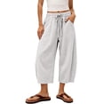 thumbnail image 2 of Cropped Linen Barrel Pants for Women Wide Leg Loose Fit Boho Capris 2026 Dressy Summer Baggy Palazzo Trouser with Pockets Gray M, 2 of 3