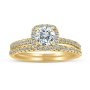1.00ctw Diamond Halo Bridal Set Engagement Ring in 10k  Yellow Gold