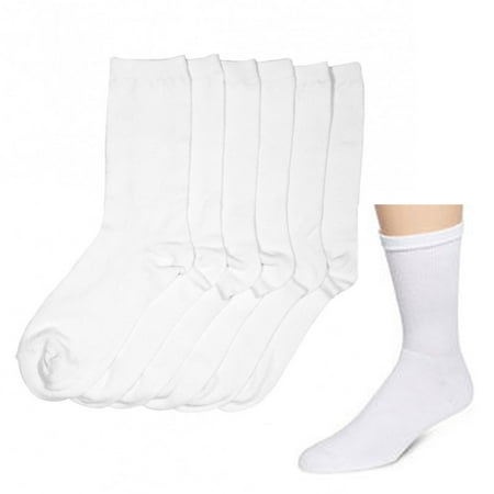 6 Pair Basic White Knocker Crew Socks Solid Mens Casual Wear Work Size