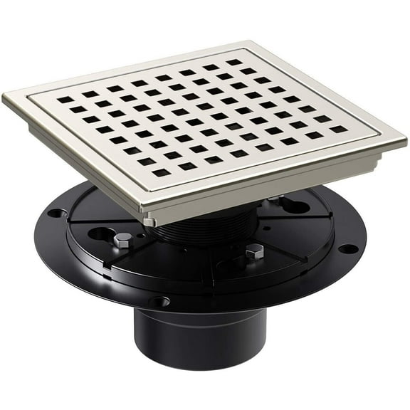 6-inch Square Shower Drain, Stainless Steel Kitchen Garage Bathroom Floor Drain with Flange, Brushed Nickel