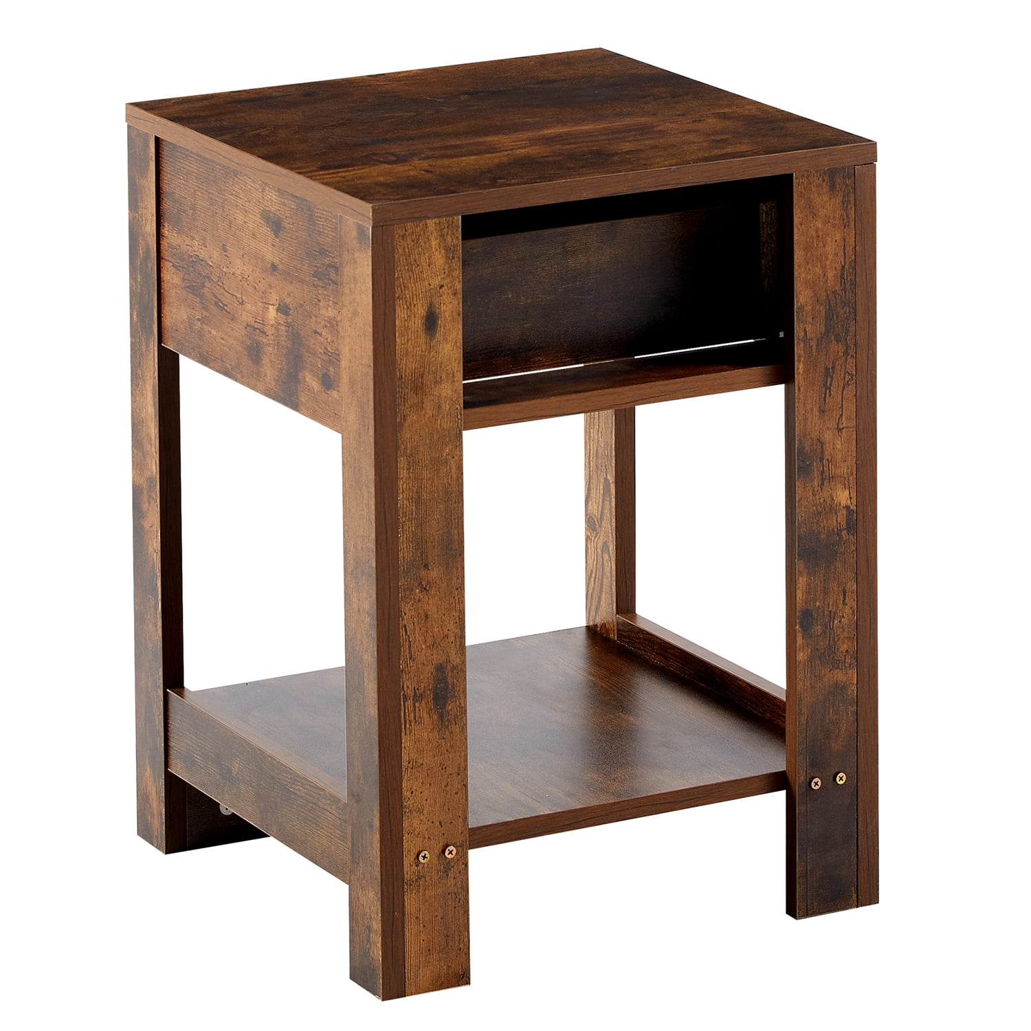Kepooman 15.75" Rattan Night Table, Versatile Nightstand Bedside Table with a Drawer and Shelf, Modern End Side Table for Bedroom, Rustic Brown