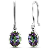 Gem Stone King 925 Sterling Silver Green Mystic Topaz French Wire Dangle Earrings for Women (1.60 Cttw, Gemstone Birthstone, Oval 7X5MM)