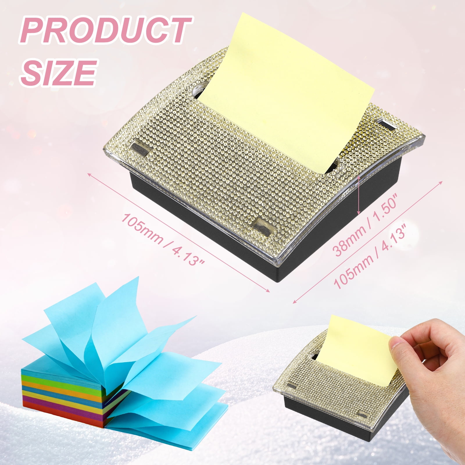 Stick Note Pad Holders, 4 x 4 Inches Rhinestone Sticky Note Dispenser Memo Pad Holder Office Desk Organizer Supplies for Office Home Desk Organization, Champagne