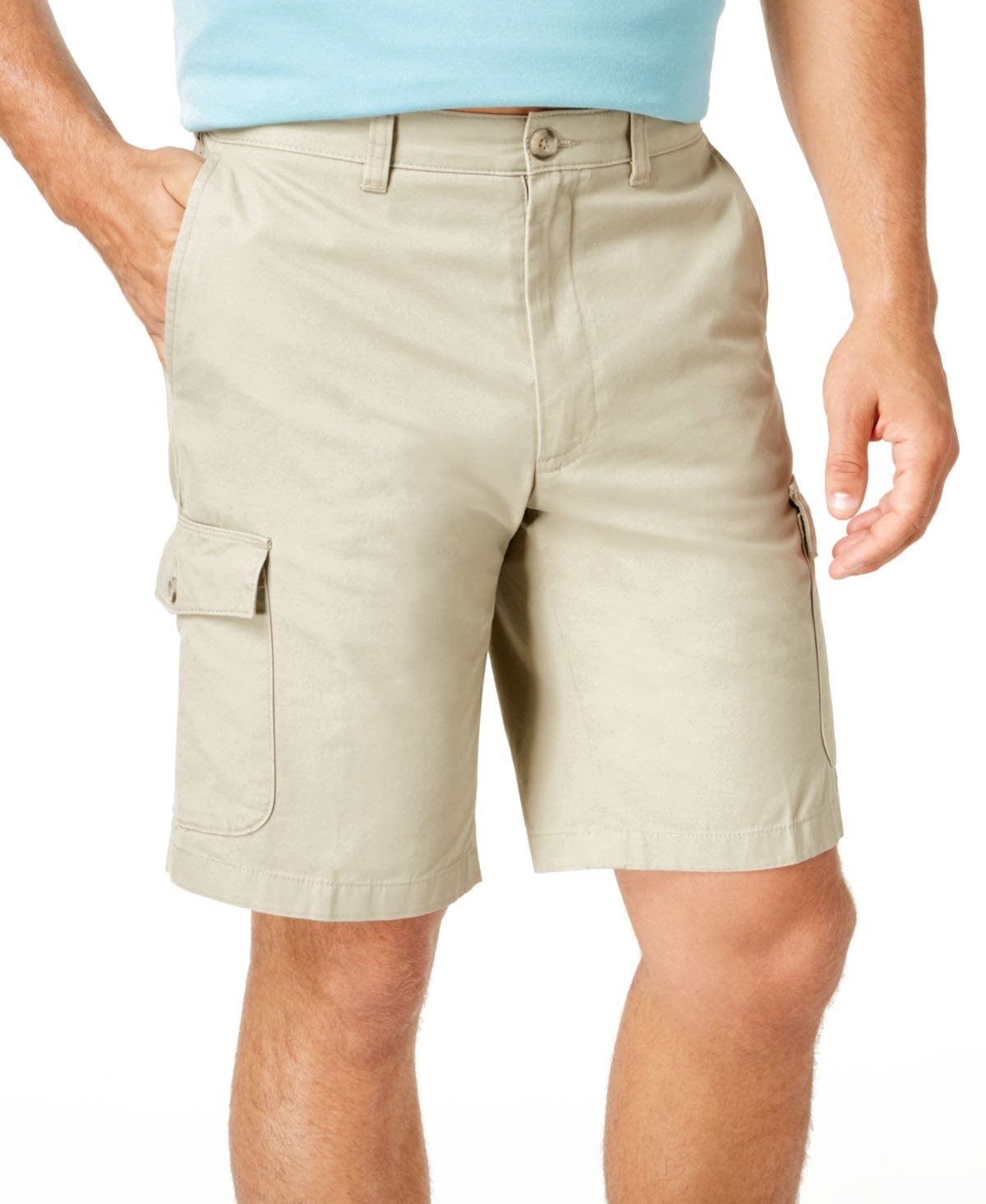 Khaki Mens Button-Front Cargo Shorts 36 