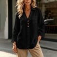thumbnail image 2 of GUACER Womens Long Sleeve Shirts Cotton Linen V-Neck Button Down Tunic Tops with Pocket Casual Loose Blouses, 2 of 8