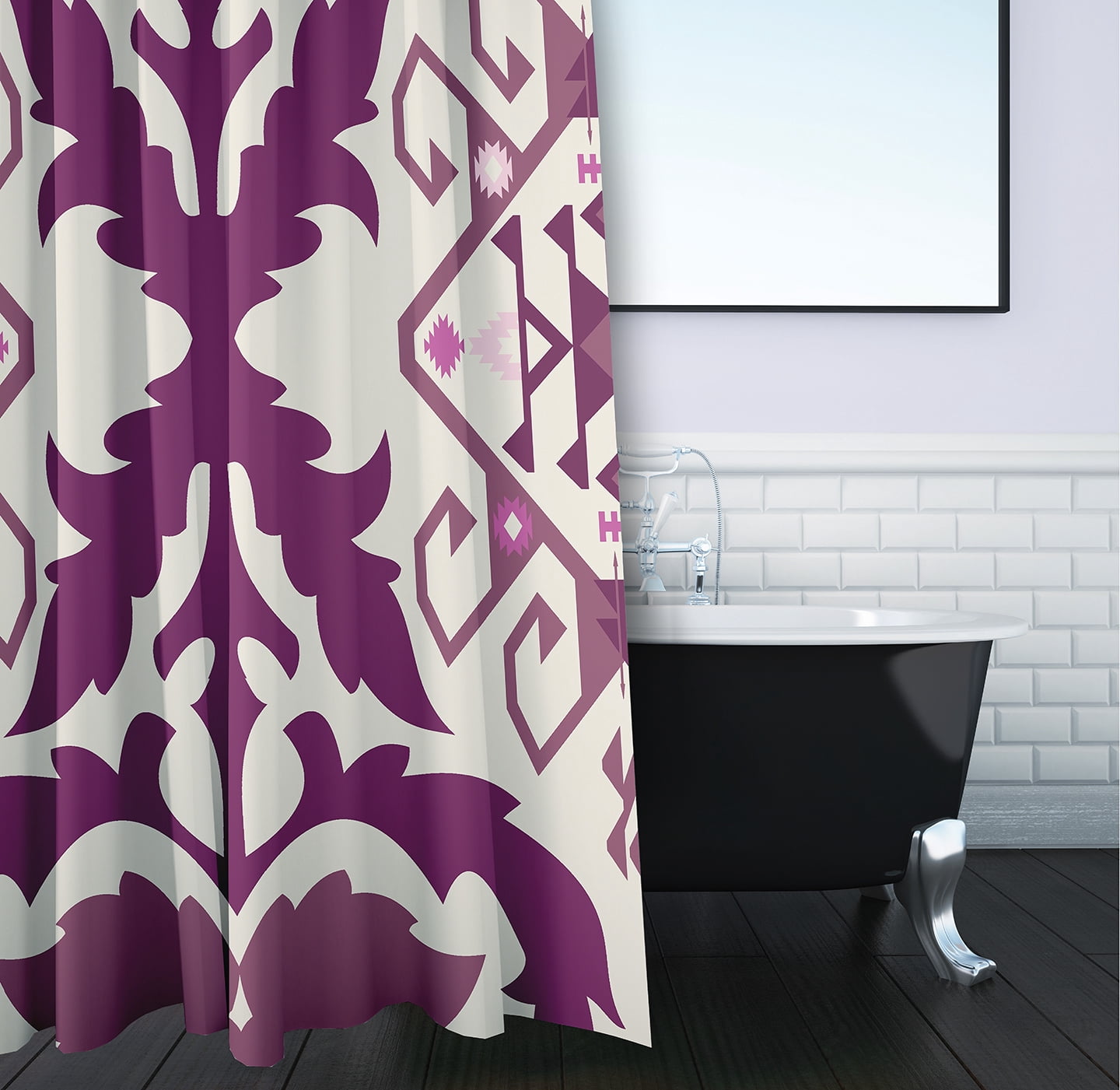 Simply Daisy Bombay 6 Polyester Shower Curtain, Purple