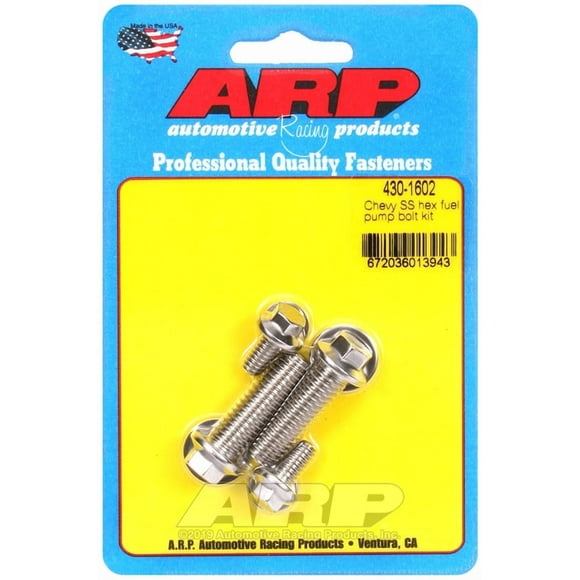ARP Auto Racing Fuel Pump Mounting Bolt 430-1602 For Use With Chevy; Hex Style Head Type; Polished; Stainless Steel; With Washers