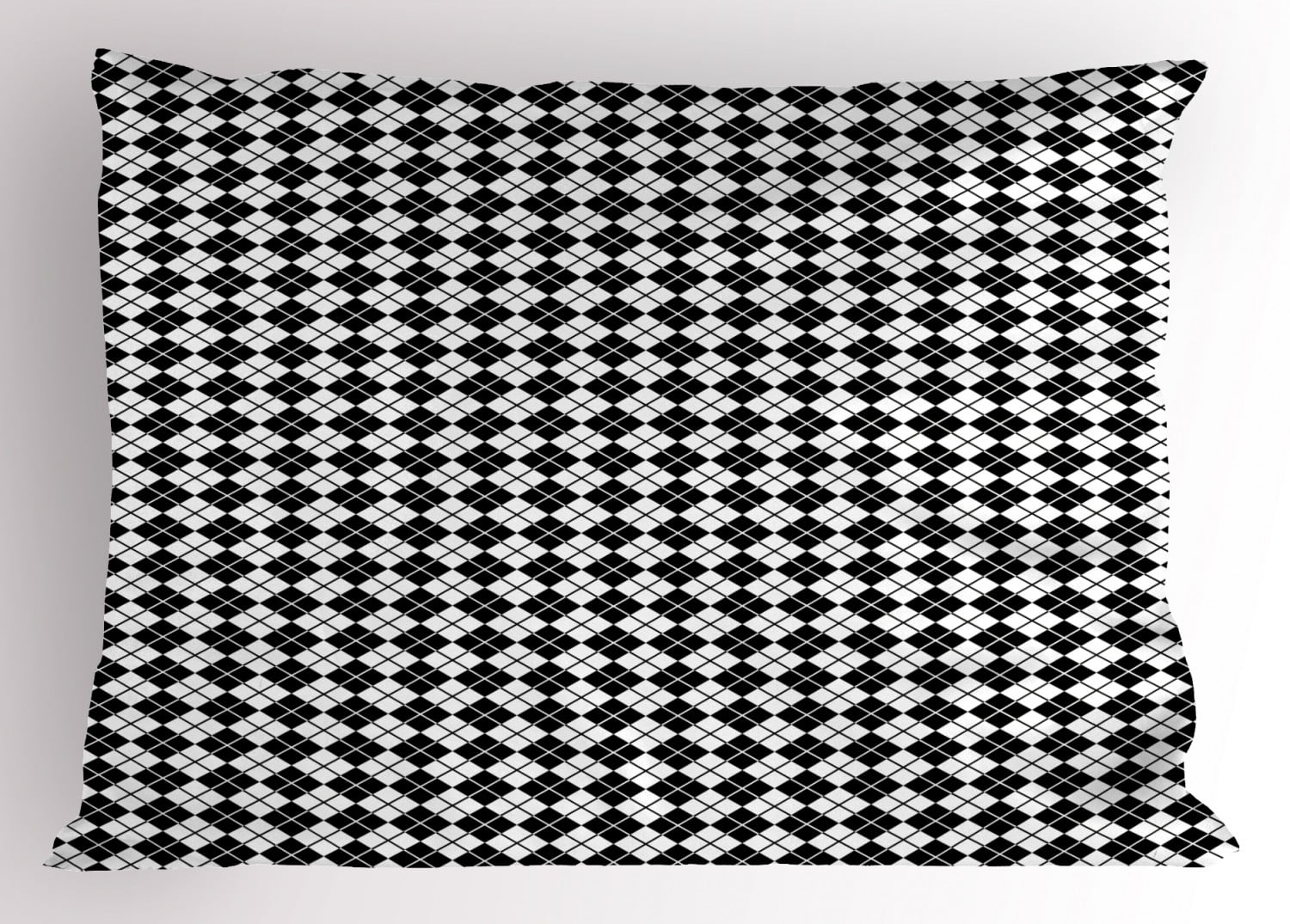 Plaid Pillow Sham Modern Graphic Argyle Pattern in Black and White