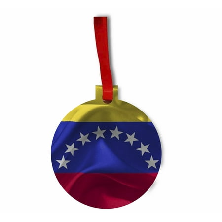 Venezuela Christmas Ornaments venezuela flag Hanging Hardboard Round Shaped Tree Ornament - (Flat) - Holiday - Christmas - by Max Wilder Inc. Tm - Made in the USA ()