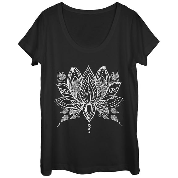 Women's CHIN UP Henna Lotus Flower Scoop Neck Black X Large