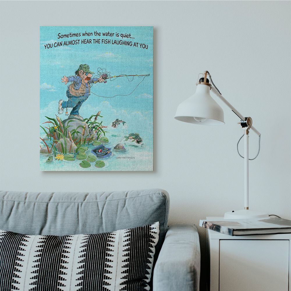 Stupell Industries Fish Laughing Funny Sports Fishing Cartoon Design Canvas Wall Art by Gary Patterson