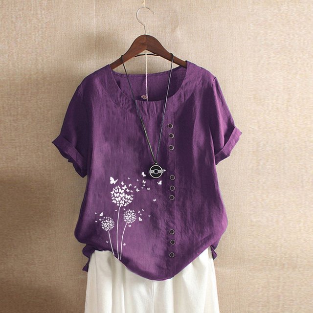 Babysbule Hauts pour Femmes en Liquidation Mode Été Ample Imprimé Col Rond T-Shirt Manches Courtes Blouse Décontractée