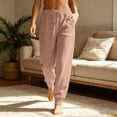 thumbnail image 3 of Women's Fleece Sweatpants Winter High Waisted Joggers Athletic Pants Casual Fall Drawstring Trousers with Pockets,Camel XL, 3 of 8
