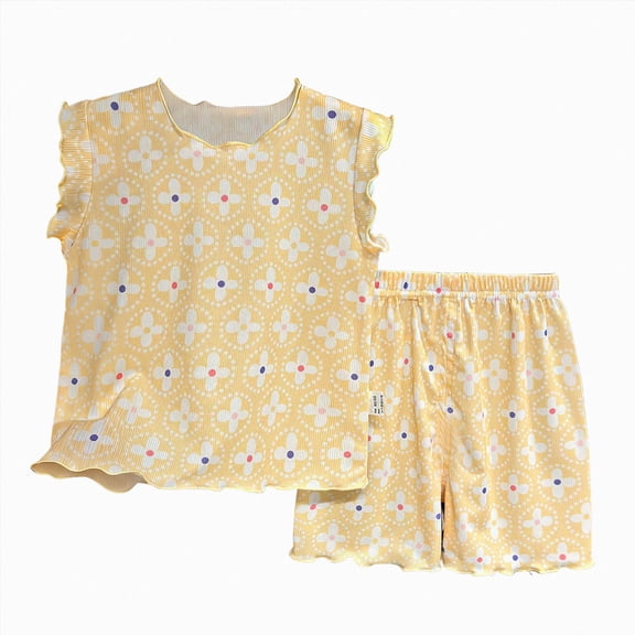 NIEWTR Toddler Pajamas Set 2 Pieces Short Sleeve Shirt & Elastic Waist Shorts Soft Loungewear for Boy Girl 2T 3T 4T 5T Casual(A-Yellow,3-4 Years)