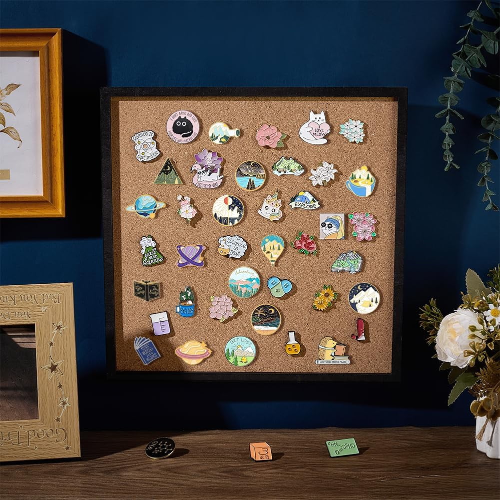 Pin Board Square Cork Board with Black Frame 11.8x11.8inch Wall Mounted Cork Board for Brooch Pin Storage Office Home Festival Wedding Decor 0.7inch Thick Saddle Brown