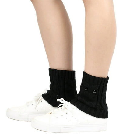 

Women Winter Cable Knit Leg Warmers Cute Owl Eyes Boot Cuff Topper Ankle Socks