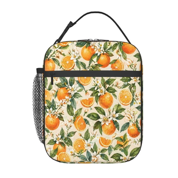 Orange Blossom Lunch Bag Reusable Thermal Lunch Tote with Handle for Women and Men