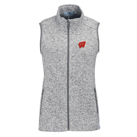 Women's Heather Gray Wisconsin Badgers Summit Fleece Full Zip Sweater Vest