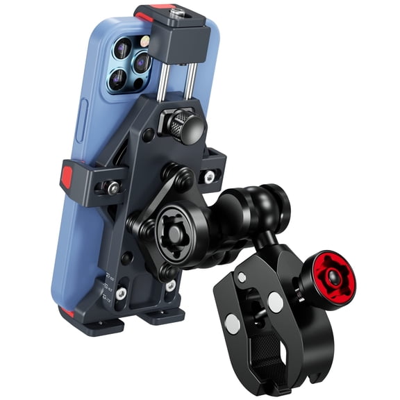 Aluminum Alloy Motorcycle Phone Mount with Vibration Dampener & High-Speed Secure Lock, Metal Anti-Theft Adjustable Motorcycle Cellphone Holder for Bike Scooter ATV UTV Fit 4.7''-7.2'' Phones