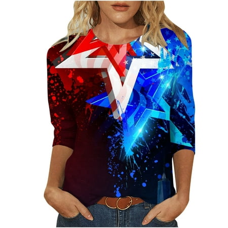 Patlollav 3/4 Length Sleeve Womens Tops 2025 Summer Round Neck Shirts Three Quarter Sleeve Tshirts