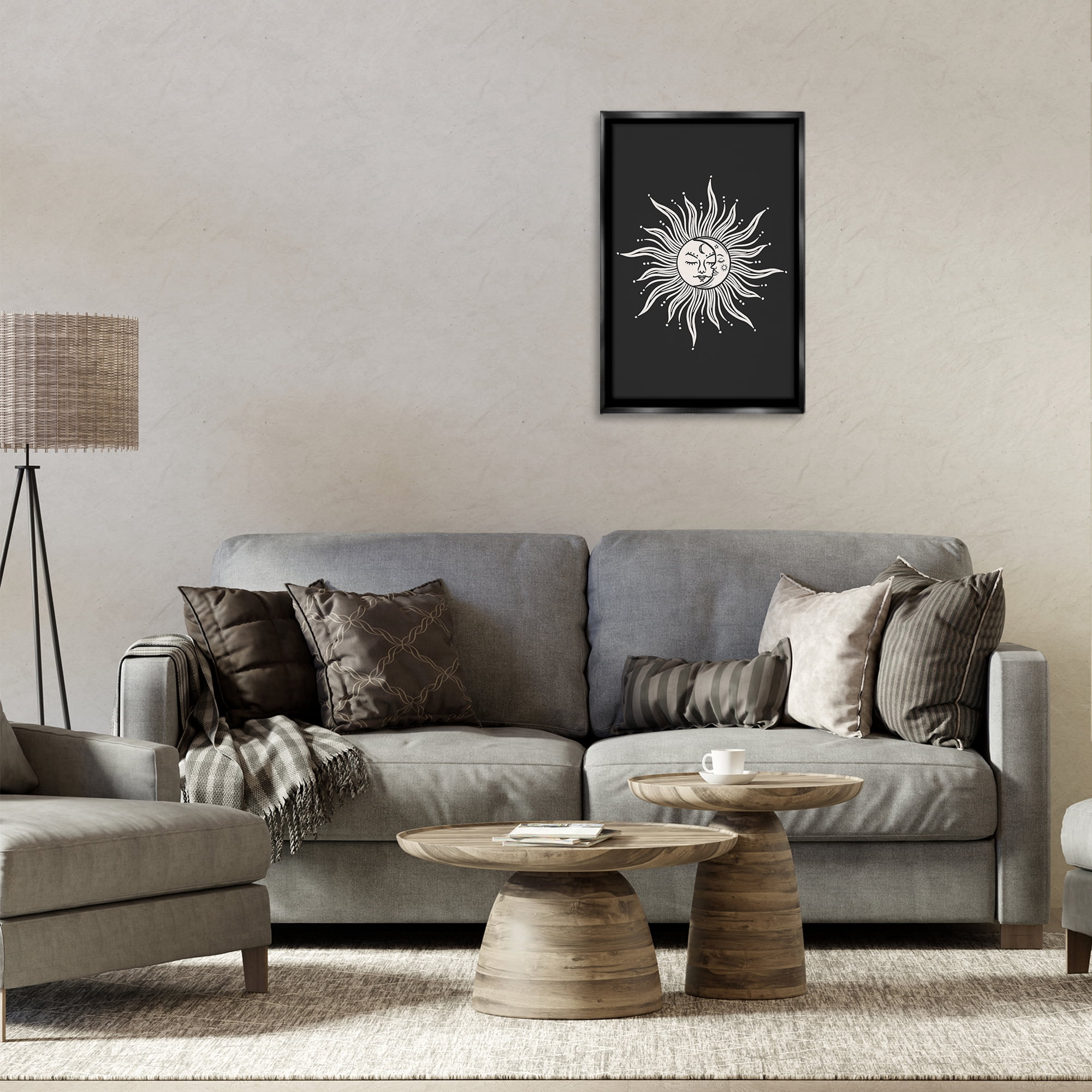 Stupell Industries Celestial Sun on Black Astrology & Stars Painting Black Floater Framed Canvas Art Print Wall Art, 17 x 25