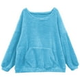 thumbnail image 3 of Fuzzy Sweatshirts for Women 2025 Fall Winter Long Sleeve Scoop Neck Plush Sweatshirt with Pockets Pullover Tops, 3 of 5