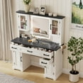 thumbnail image 3 of VEANERWOOD Farmhouse Makeup Vanity Table with Mirror and Led Lights, 45"W Vanity Desk with Glass Door & Large Drawer and Storage Cabinet, Adjustable Shelves, 3 of 9