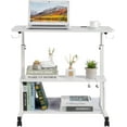 thumbnail image 4 of FCH 31.5" Mobile Small Standing Desk, Adjustable Height Mobile Computer Desk, w/2 AC Outlets + 3 USB Ports & Hooks, Storage Shelves, Suitable for Gaming, Studying, Home Office, White, 4 of 18
