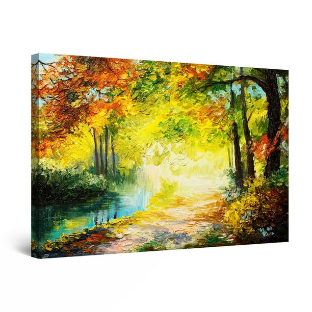 Startonight Canvas Wall Art Colored Fall Decor in Forest, Framed 32" x