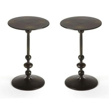 Home Square Metalworks Zora Pedestal End Table in Black Iron - Set of 2
