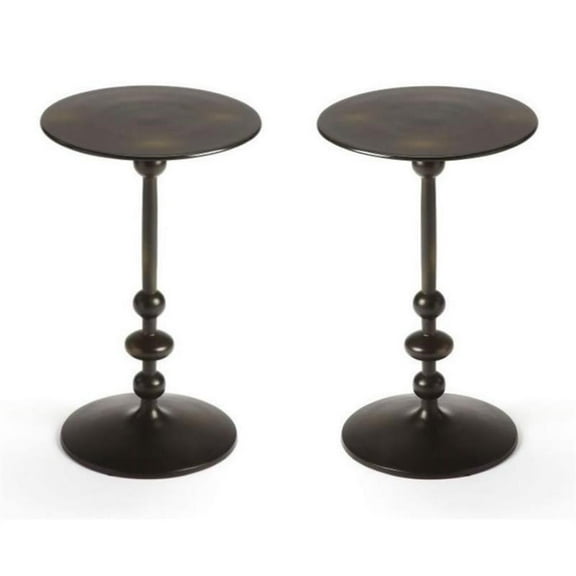 Home Square Metalworks Zora Pedestal End Table in Black Iron - Set of 2