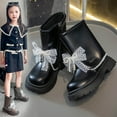 thumbnail image 3 of Owordtank Girls Winter Warm Fuzzy Lining Thick Mid Calf Boots Cute Lace Bowknot Side Zipper Snow Boots Riding Shoes, 3 of 7