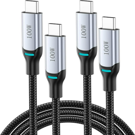 Zetic 100 W USB C to USB C Cable Pack of 2, 1.8 m USB C Cable Fast Charging Cable, QC4.0 Nylon Charging Cable, Compatible with MacBook Pro, MacBook Air, iPad Air, Galaxy S23 S22 Series, Steam Deck
