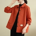 thumbnail image 4 of Hvot&aat Womens Retro Washable Cotton Tool Jacket Turndown Collar Button Long Sleeve Outerwear with Pockets, 4 of 7