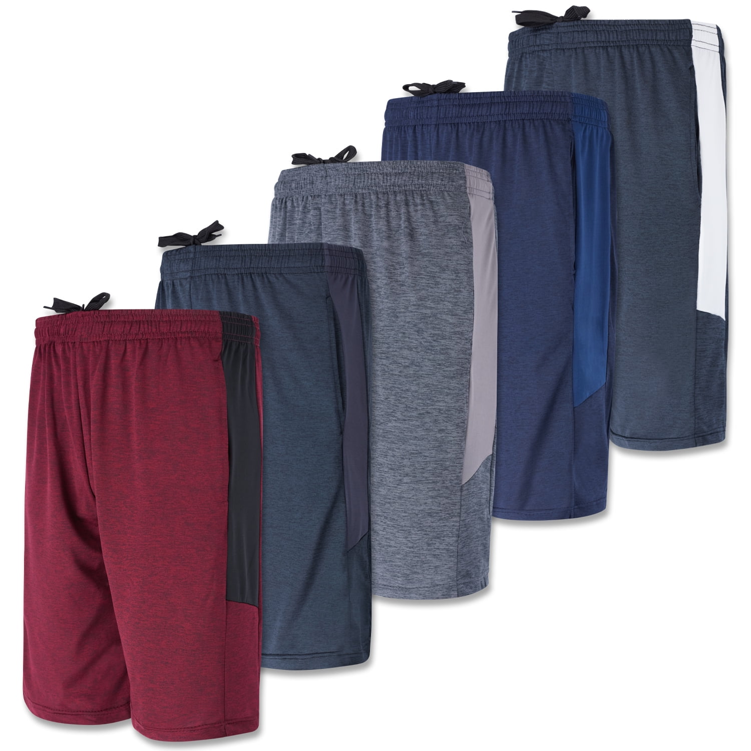 5 Pack:Mens Dry-Fit Sweat Resistant Active Athletic Performance Shorts 