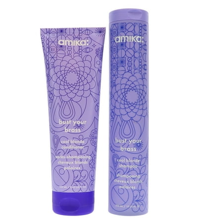 Amika Bust Your Brass Cool Blonde Shampoo 10 oz & Conditioner 8.45 oz Combo Pack