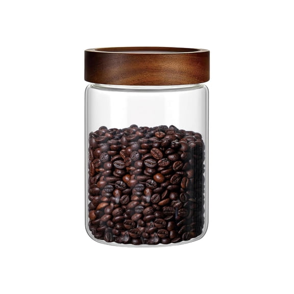 Ngardk Coffee Canister, Coffee Container, Food Storage Jar with Wooden Airtight Lid,  Kitchen  Canister, 30 oz, Pack of  1, Clear