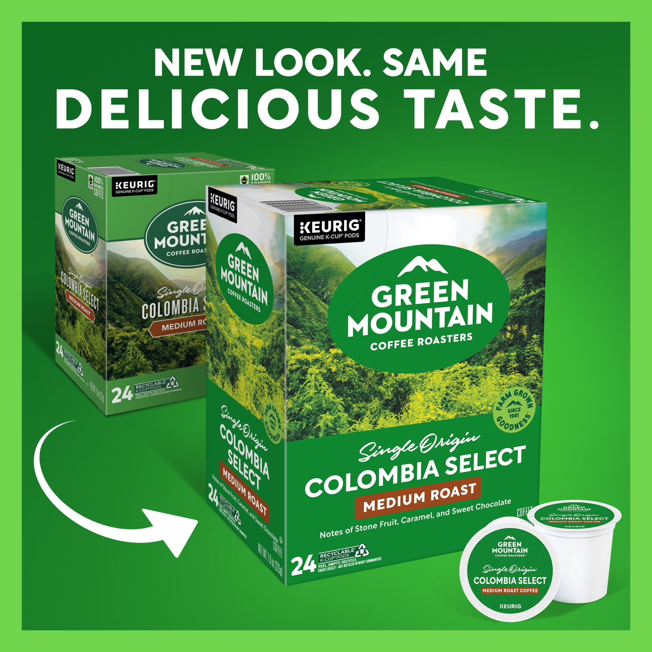 Green Mountain Coffee Colombia Select Fair Trade Certified K-Cup Pods, Medium Roast, 24 Count for Keurig Brewers