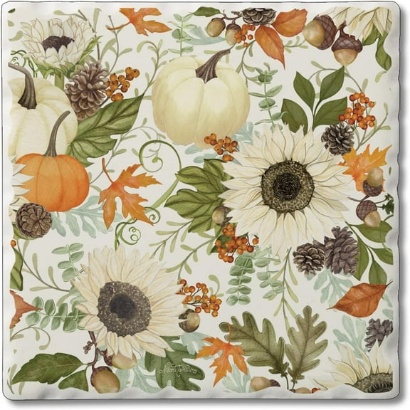 Absorbent Stone Tumbled Tile Coasters, Farmhouse Floral, Set of 4