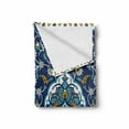 thumbnail image 2 of Moroccan Soft Flannel Fleece Throw Blanket, Oriental Motif with Vintage Byzantine Style Tile Effects Artwork, Cozy Plush for Indoor and Outdoor Use, 50" x 60", Mustard Royal Blue, by Ambesonne, 2 of 6