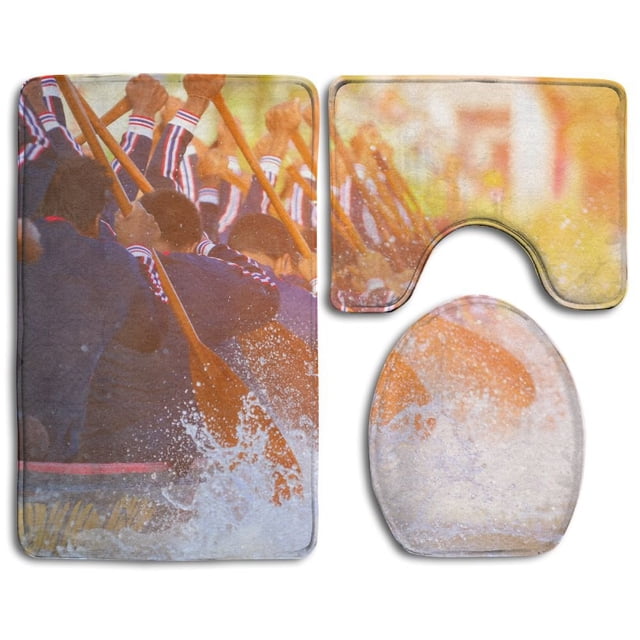 ABPHQTO Efecto de tono de color de carrera de equipo de remo Juego de alfombras de baño de 3 piezas Alfombra de baño Alfombra de contorno y tapa de inodoro ABPHQTO Cont-CHAPPLE-28237