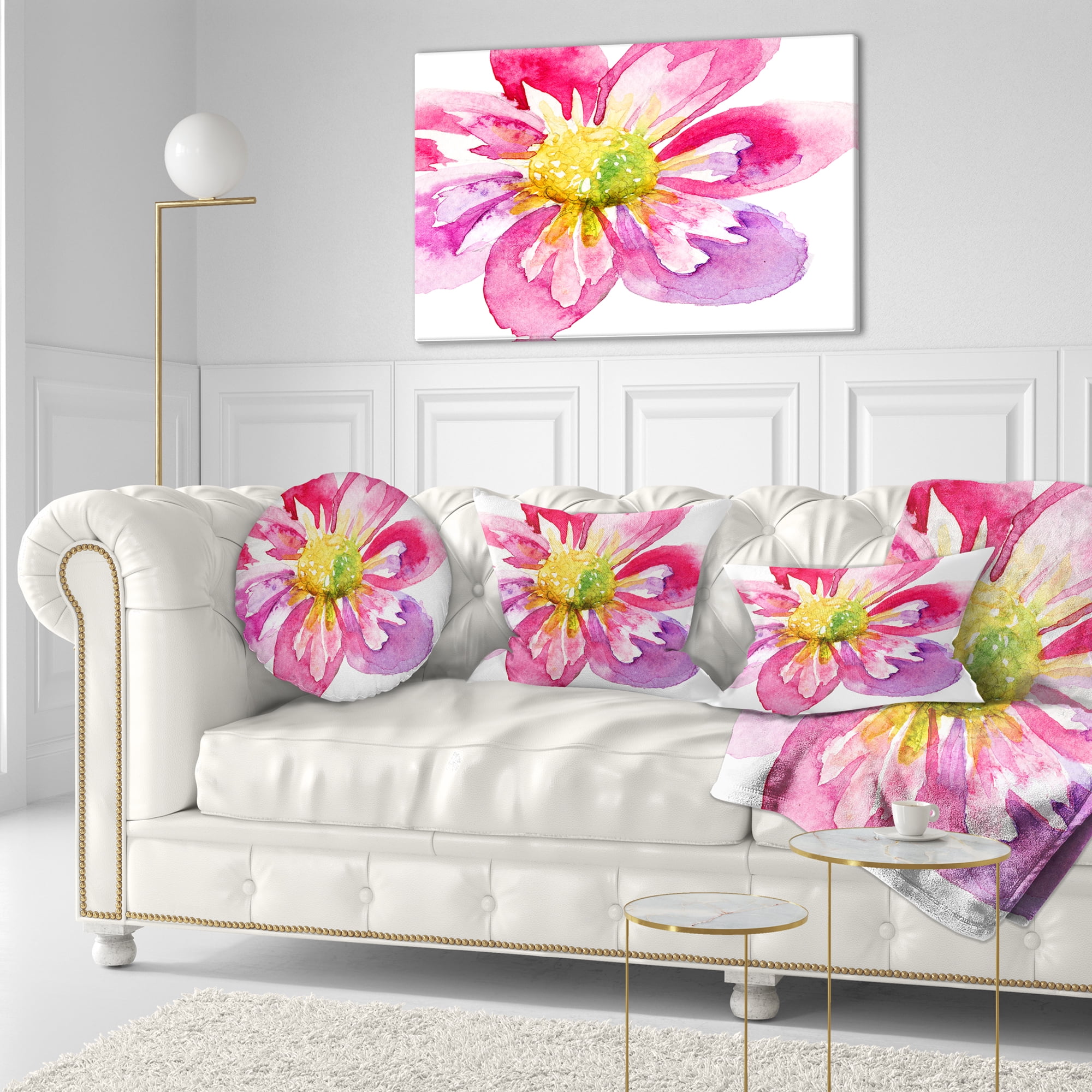 Designart Full Bloom Pink Flower - Floral Throw Pillow - 12x20