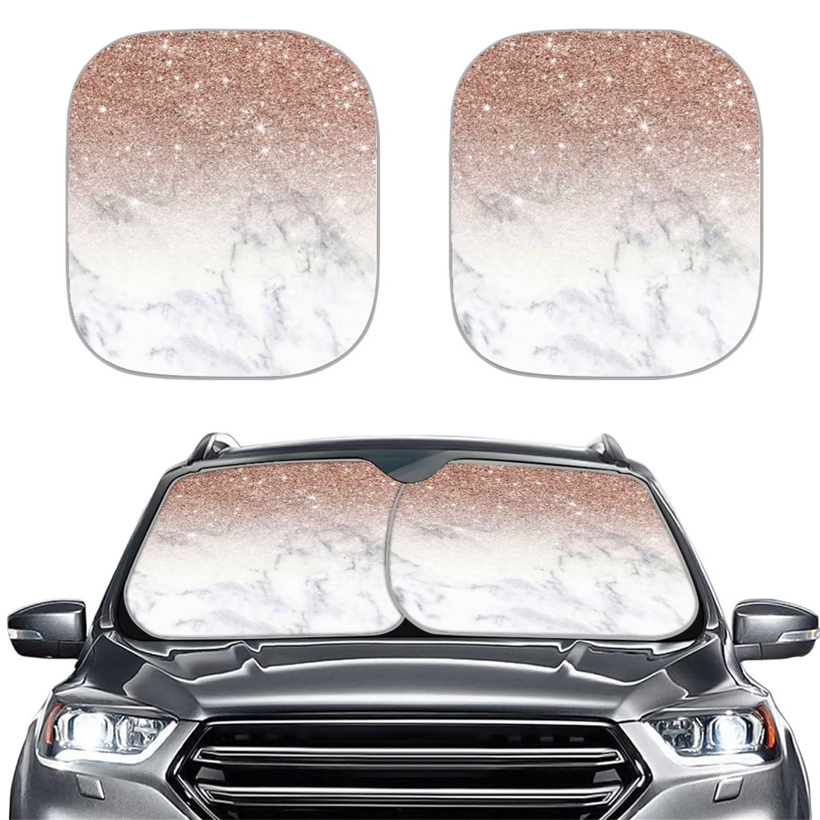  White Pink Ribbon Car Windshield Sun Shade with Steel