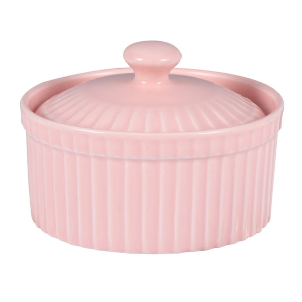 EeaseMX Recipiente de cerámica para hornear, resistente al calor, para pudín, gelatina, postre, tazón pequeño con tapa para cocina casera (rosa)