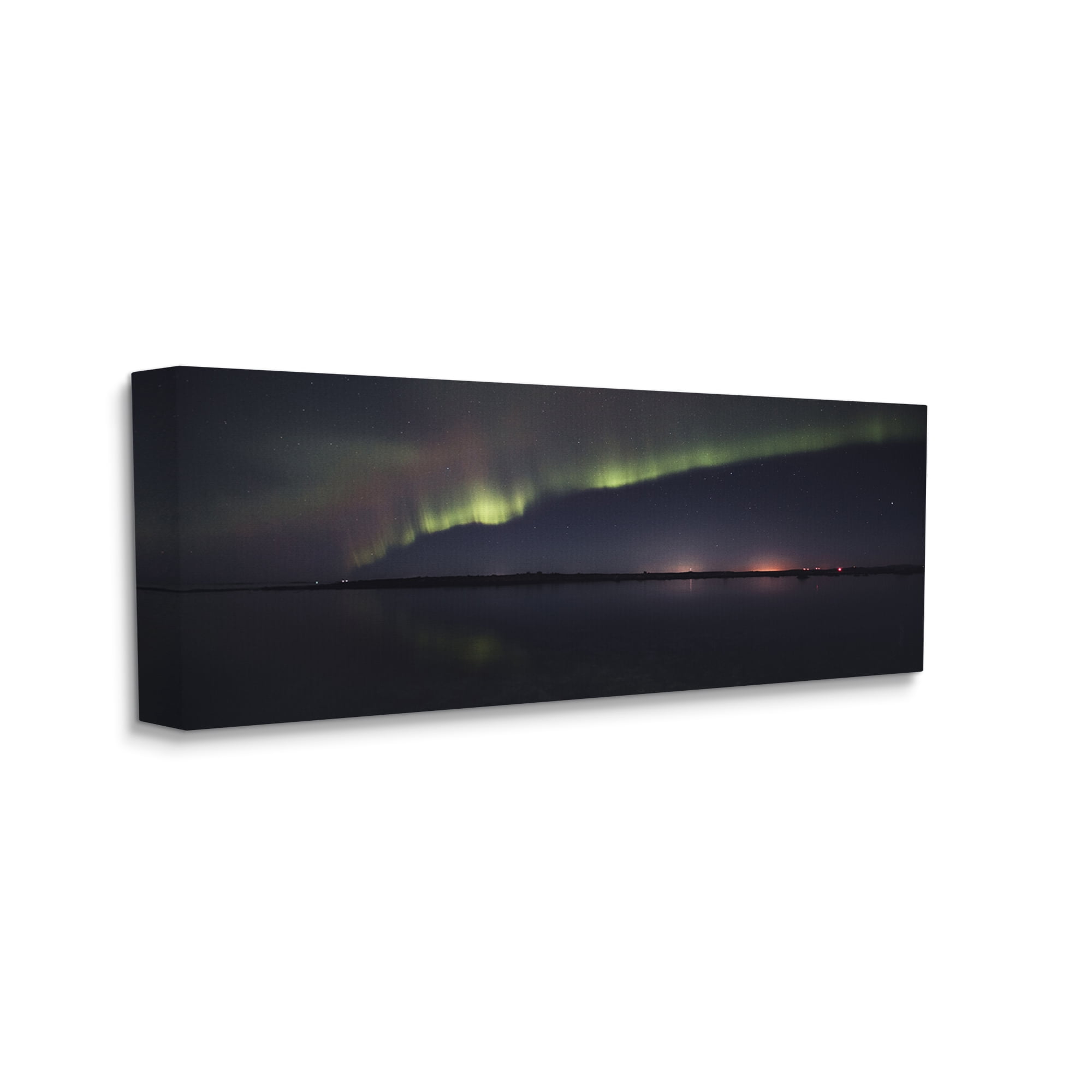 Stupell Industries Northern Lights Over Sea Nature Photography Gallery Wrapped Canvas Print Wall Art, 30 x 13