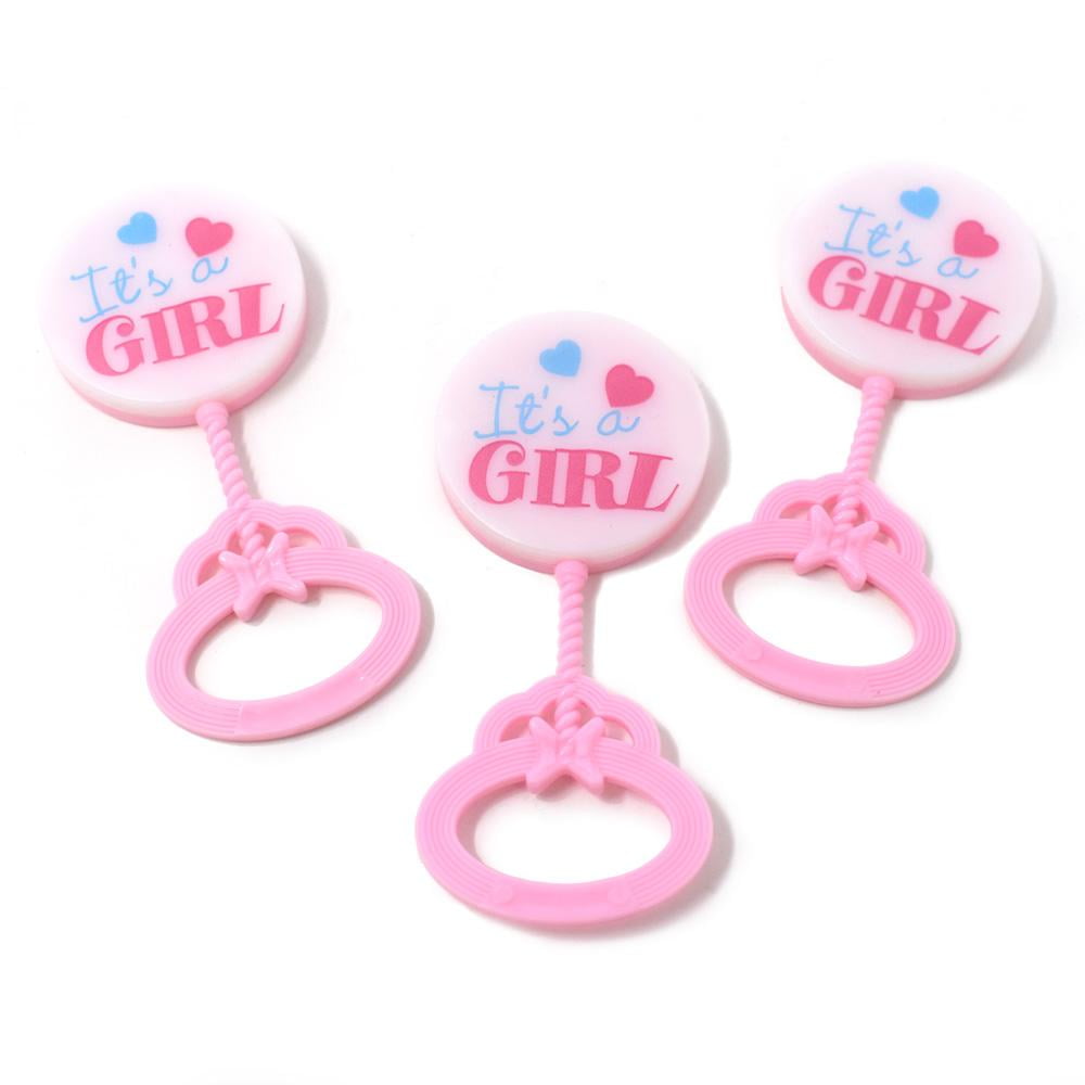 Mini Plastic Baby Rattle Favor Decorations, Pink, 31/2Inch, 12Count